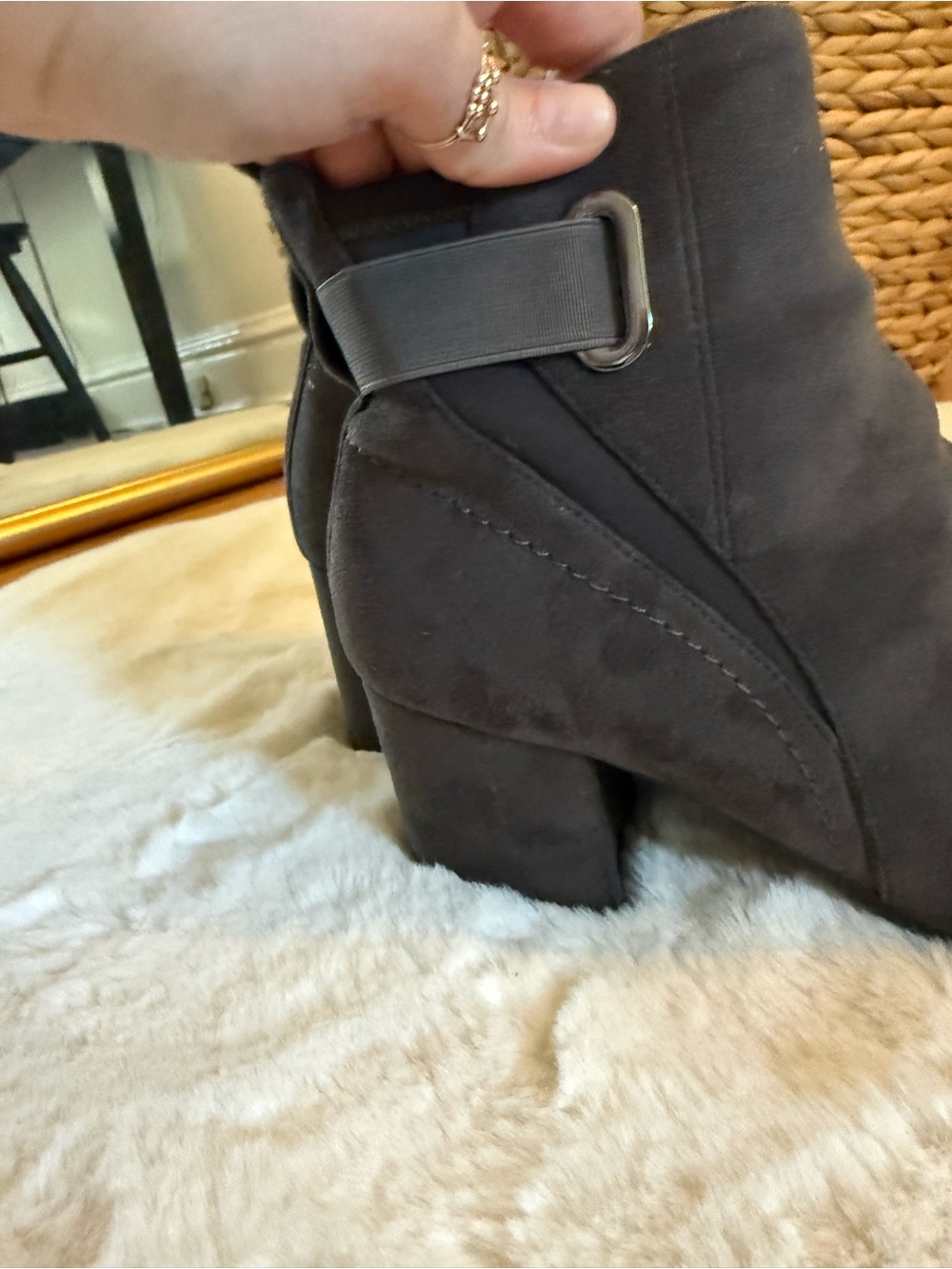 Easy Spirit Dark Gray Suede Ankle Booties with Block Heel - Picture 5 of 9